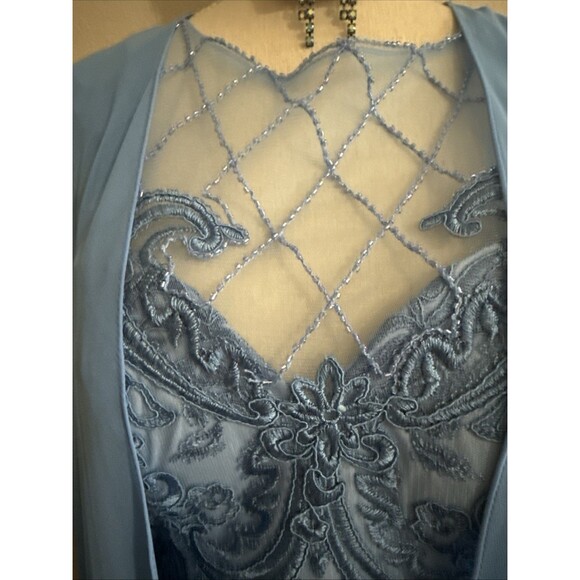 Sky Blue Formal Dress with Earrings. Size 8. Sheer jacket and corset back - Picture 2 of 6